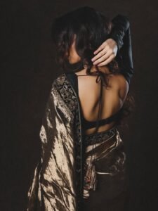 Sara Arjun Looks Stunning in Elegant Black and Gold Saree beautiful outfit images