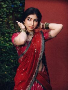 Sara Arjun Royal Bridal Look in Red Saree HD Images latest HD photos