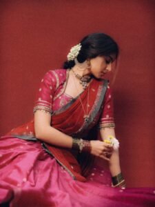 Sara Arjun Royal Bridal Look in Red Saree HD Images stunning fashion look