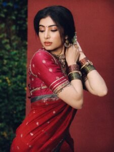 Sara Arjun Royal Bridal Look in Red Saree HD Images trending celebrity photos