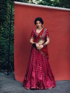 Sara Arjun Royal Bridal Look in Red Saree HD Images beautiful outfit images