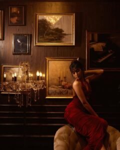 Sara Arjun Stunning Red Gown Photoshoot in Dark Room stunning fashion look