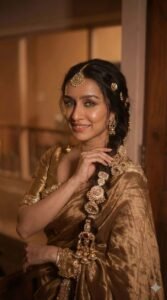 Shraddha Kapoor Looks Royal in Golden Silk Saree – Latest HD Photos (2)