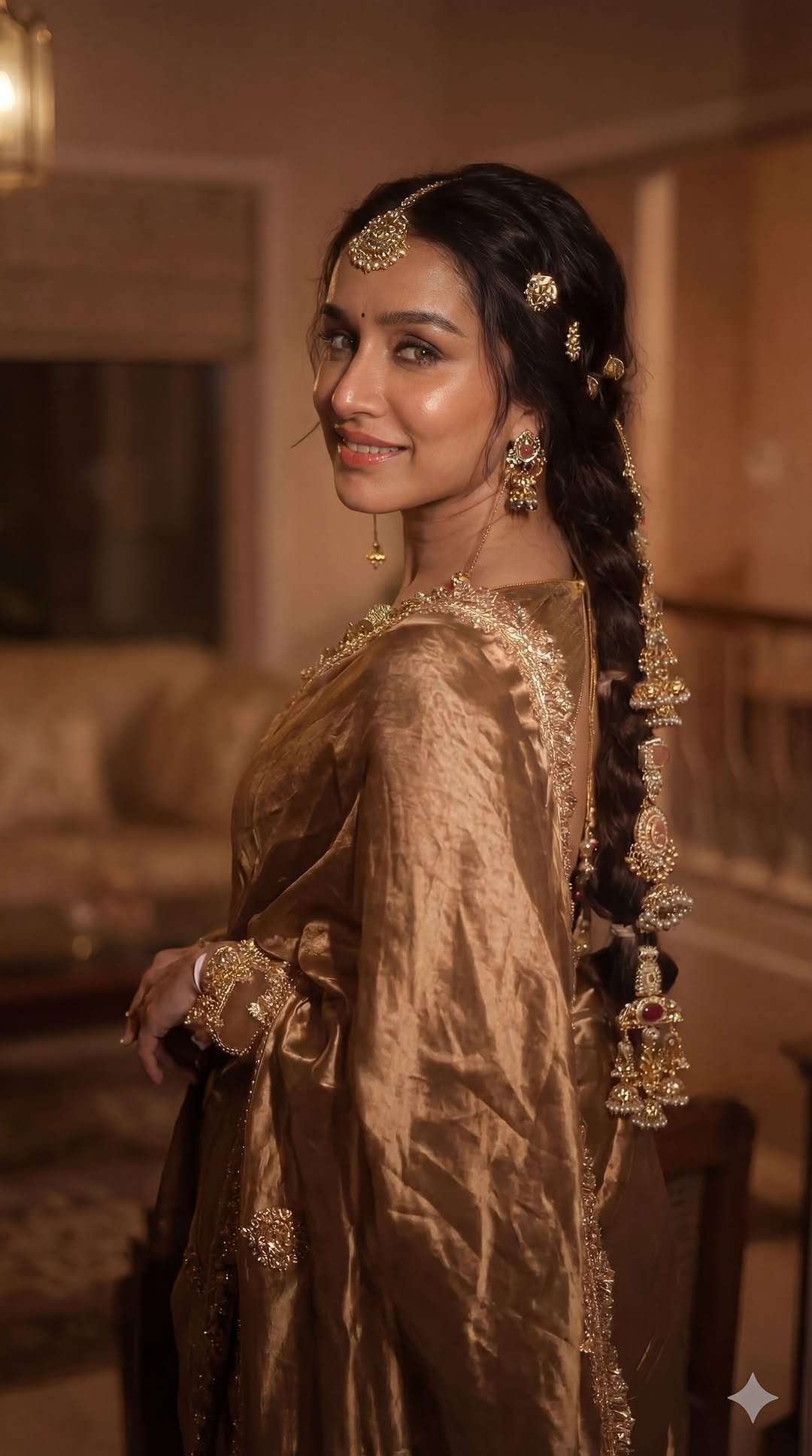 Shraddha Kapoor Looks Royal in Golden Silk Saree – Latest HD Photos (4)