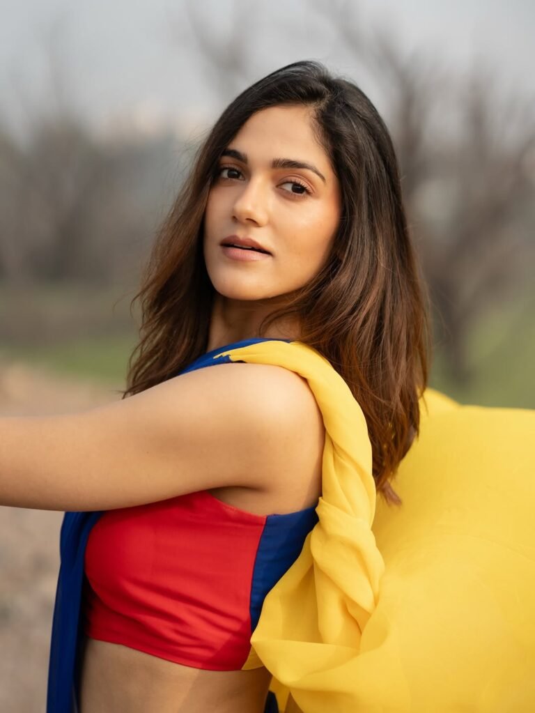 Simran Choudhary Stuns in Red and Blue Saree – Latest HD Photos (11)