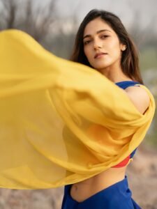 Simran Choudhary Stuns in Red and Blue Saree – Latest HD Photos (5)