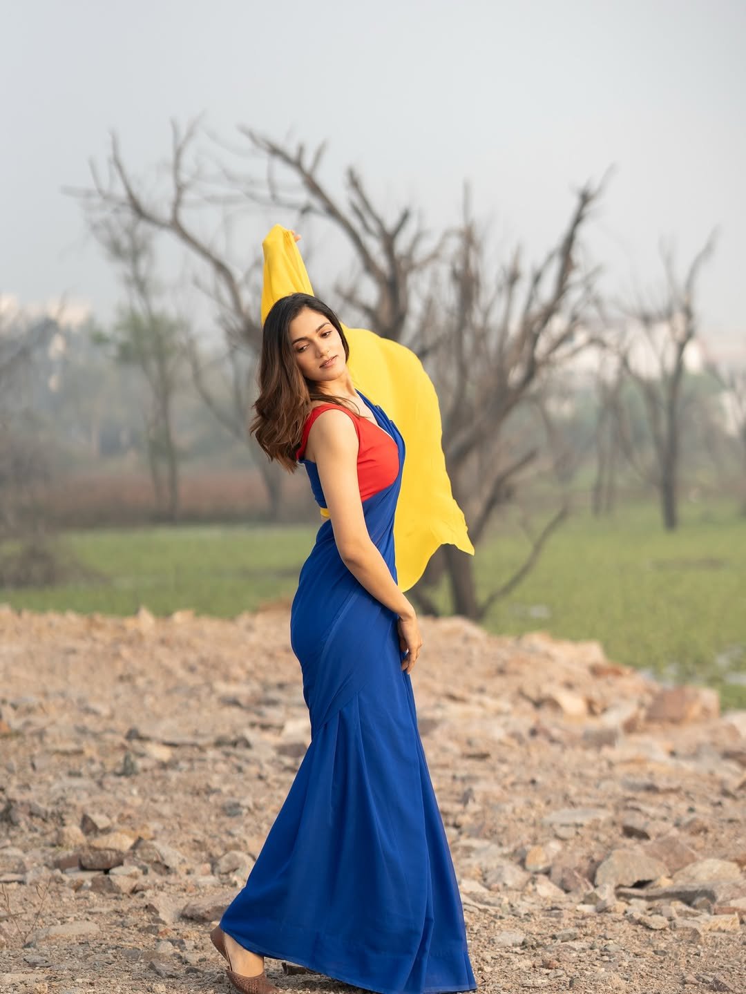 Simran Choudhary Stuns in Red and Blue Saree – Latest HD Photos (6)