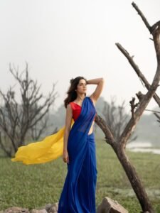 Simran Choudhary Stuns in Red and Blue Saree – Latest HD Photos (8)
