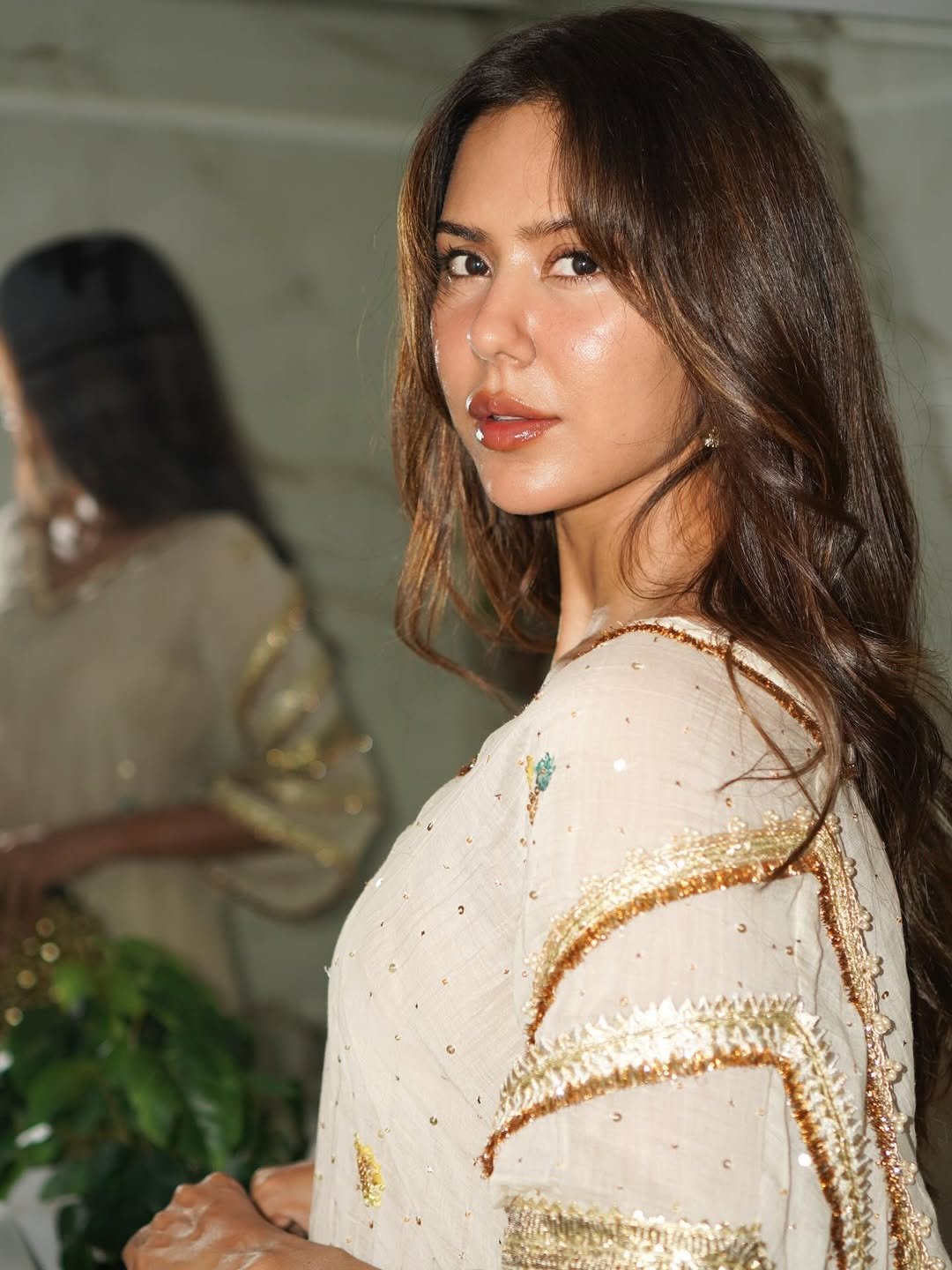 Sonam Bajwa Elegant Ivory Ethnic Outfit HD Images Stylish Party Look 2026 beautiful outfit images