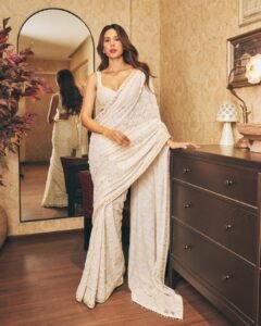 Sonam Bajwa Stuns in Elegant White Saree – Latest HD Photos (8)