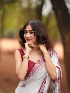 Yashu Looks Elegant in White Saree with Maroon Blouse trending celebrity photos