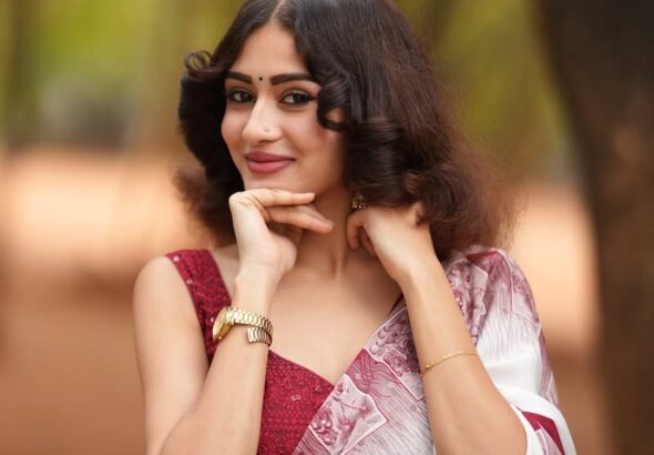 Yashu Looks Elegant in White Saree with Maroon Blouse trending celebrity photos