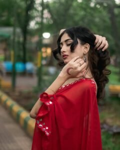 Yashu Turns Heads in Stunning Red Saree – Latest Glam Photoshoot (11)