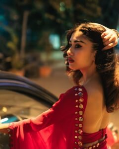 Yashu Turns Heads in Stunning Red Saree – Latest Glam Photoshoot (21)