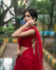 Yashu Turns Heads in Stunning Red Saree – Latest Glam Photoshoot (26)