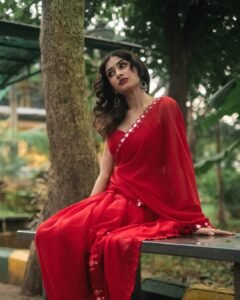 Yashu Turns Heads in Stunning Red Saree – Latest Glam Photoshoot (43)