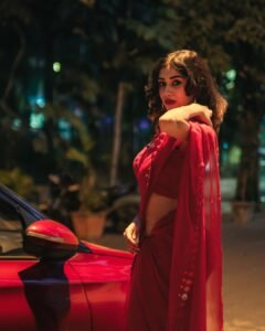 Yashu Turns Heads in Stunning Red Saree – Latest Glam Photoshoot (7)