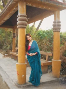Ayesha Khan Looks Graceful in Elegant Blue Saree – Latest HD Photos (4)