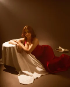 Ayesha Khan Stuns in Elegant Red Gown During Glamorous Photoshoot (2)
