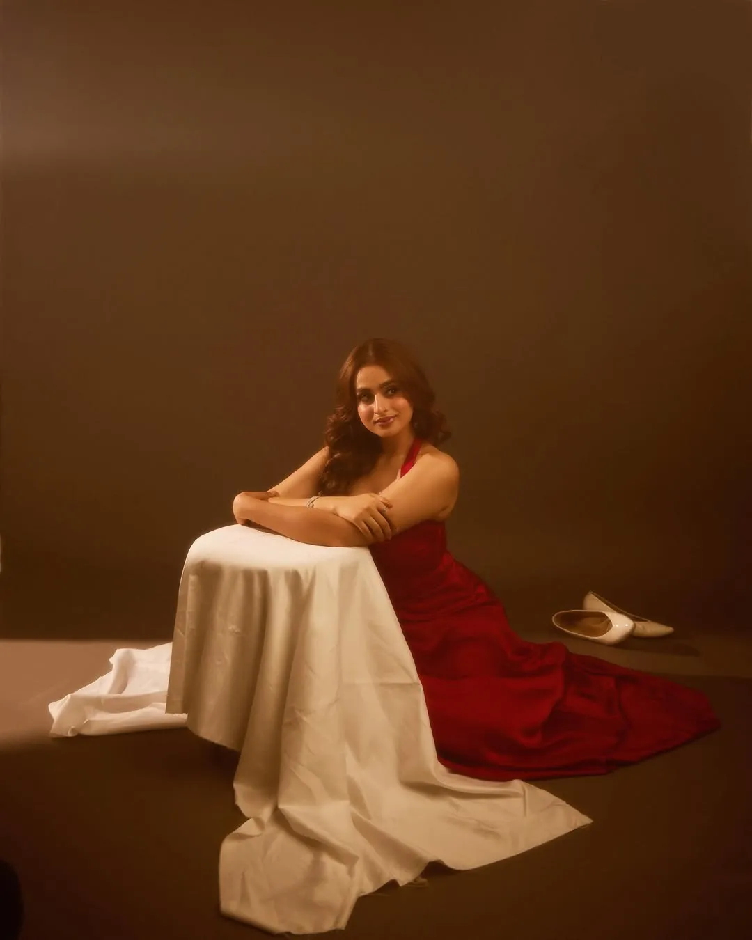 Ayesha Khan Stuns in Elegant Red Gown During Glamorous Photoshoot (8)
