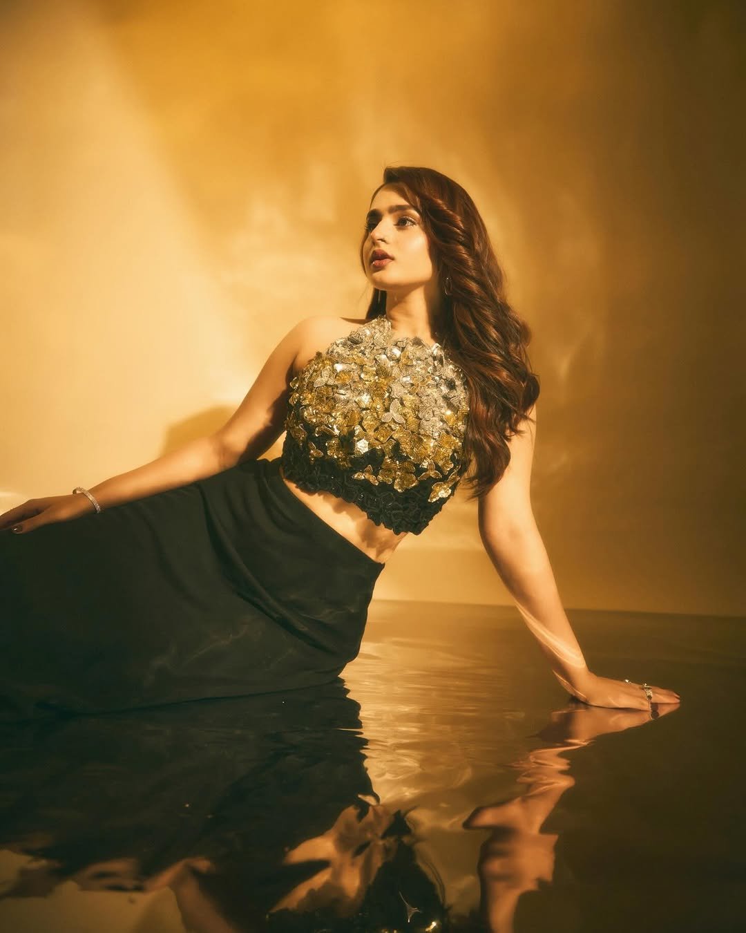 Ayesha Khan Turns Heads in Black and Gold Designer Gown Photos (9)