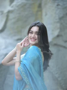 Bhagyashri Borse Looks Ethereal in Sky Blue Saree – Latest Photos (2)
