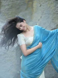Bhagyashri Borse Looks Ethereal in Sky Blue Saree – Latest Photos (9)