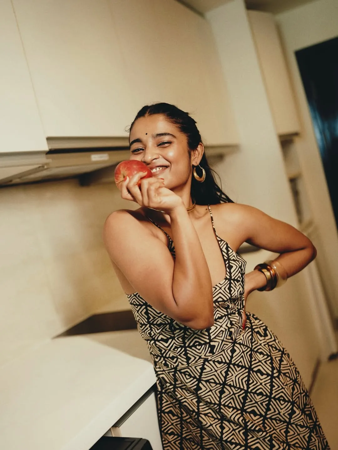 Chaithra J Achar Looks Effortlessly Stylish in Printed Maxi Dress Photos (1)