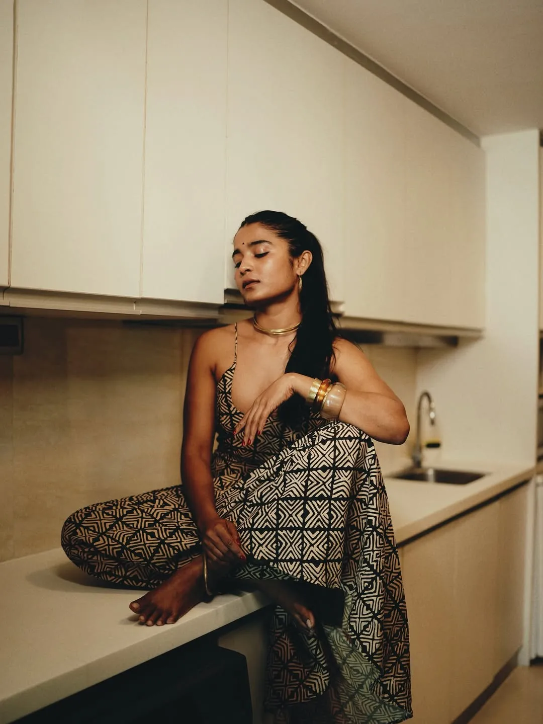 Chaithra J Achar Looks Effortlessly Stylish in Printed Maxi Dress Photos (3)