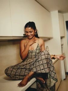 Chaithra J Achar Looks Effortlessly Stylish in Printed Maxi Dress Photos (5)