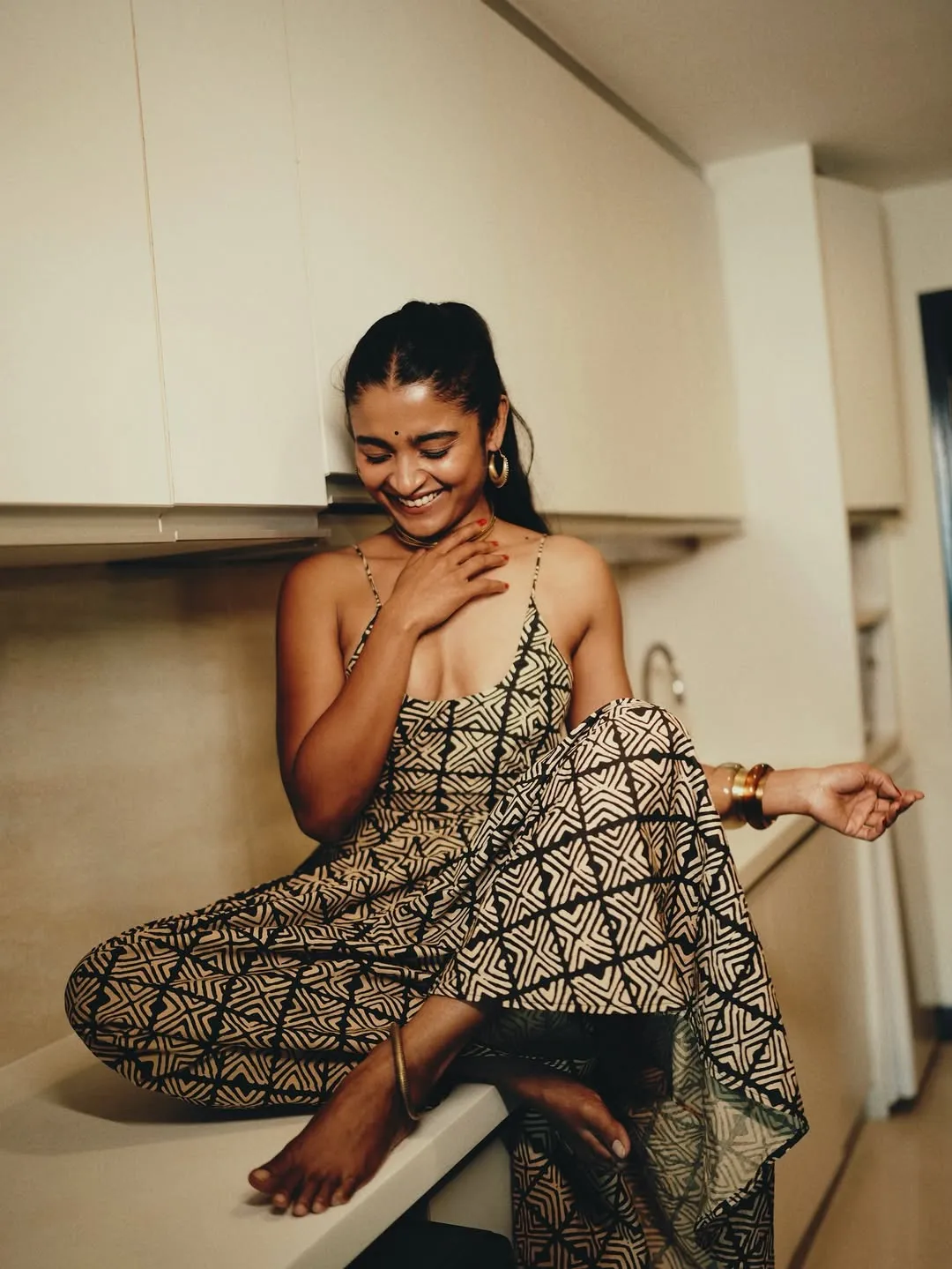Chaithra J Achar Looks Effortlessly Stylish in Printed Maxi Dress Photos (5)