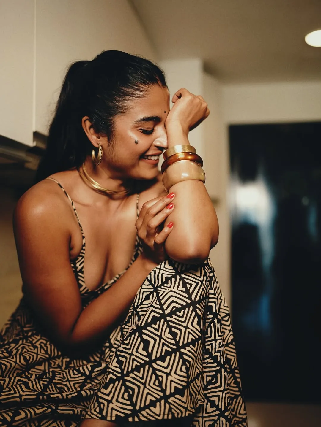 Chaithra J Achar Looks Effortlessly Stylish in Printed Maxi Dress Photos (8)