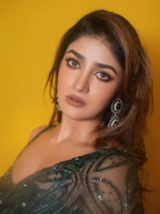 Dimple Hayathi Dazzles in Elegant Green Designer Saree at Latest Photoshoot (1)