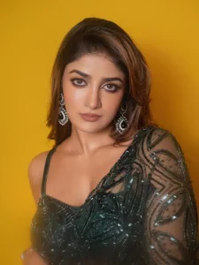 Dimple Hayathi Dazzles in Elegant Green Designer Saree at Latest Photoshoot (14)