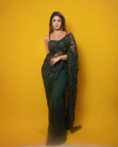 Dimple Hayathi Dazzles in Elegant Green Designer Saree at Latest Photoshoot (15)