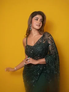 Dimple Hayathi Dazzles in Elegant Green Designer Saree at Latest Photoshoot (3)