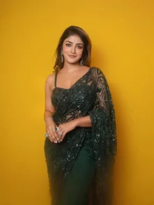 Dimple Hayathi Dazzles in Elegant Green Designer Saree at Latest Photoshoot (7)