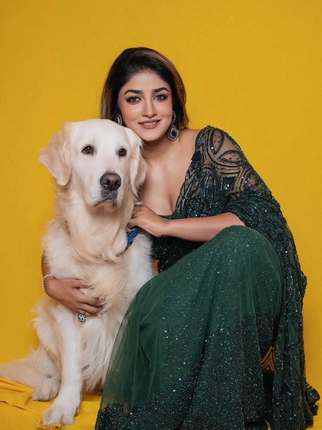 Dimple Hayathi Dazzles in Elegant Green Designer Saree at Latest Photoshoot (9)