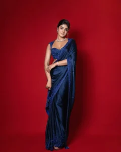 Dimple Hayathi Looks Stunning in Elegant Blue Saree During Latest Photoshoot (10)