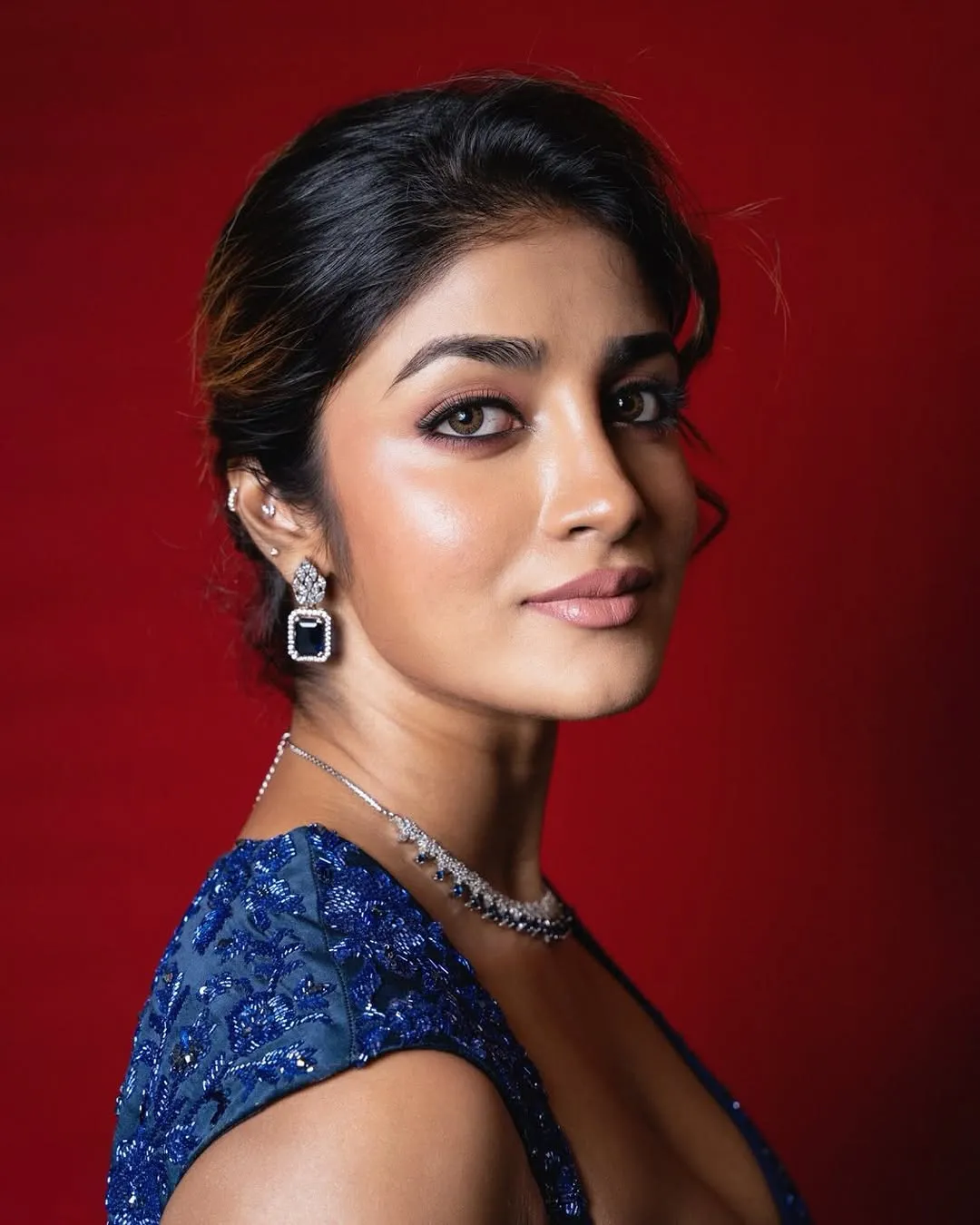 Dimple Hayathi Looks Stunning in Elegant Blue Saree During Latest Photoshoot (14)