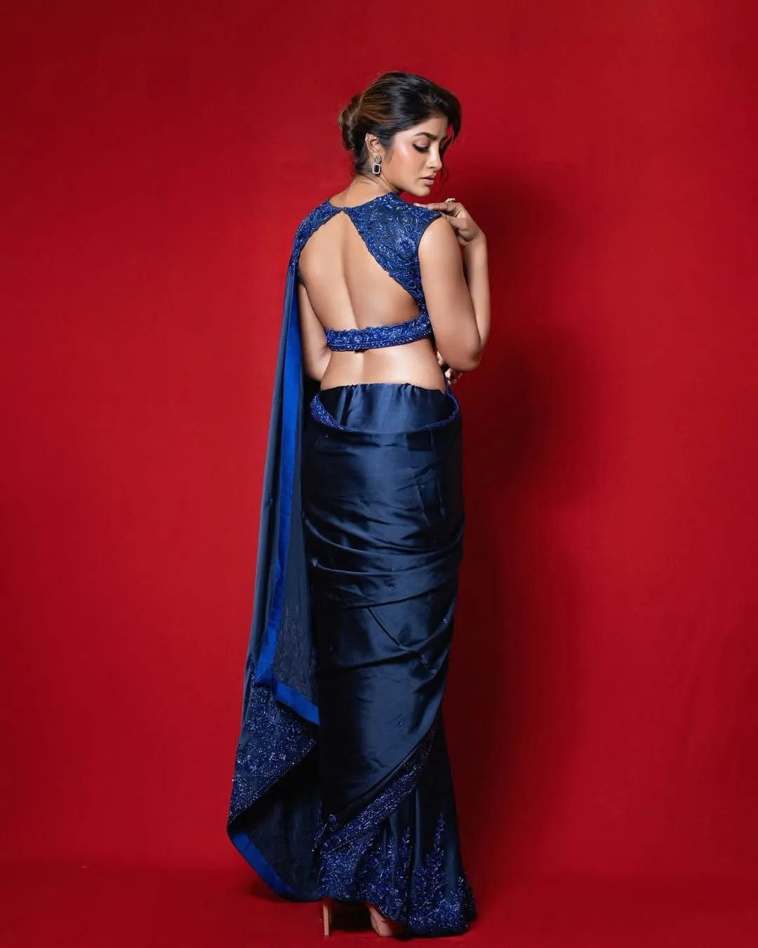 Dimple Hayathi Looks Stunning in Elegant Blue Saree During Latest Photoshoot (18)