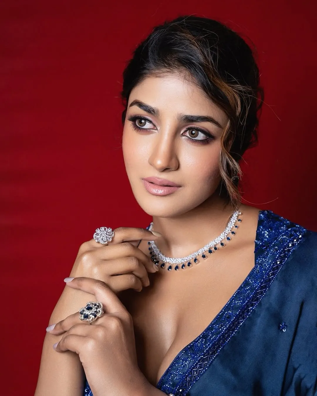 Dimple Hayathi Looks Stunning in Elegant Blue Saree During Latest Photoshoot (19)