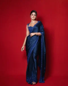 Dimple Hayathi Looks Stunning in Elegant Blue Saree During Latest Photoshoot (3)