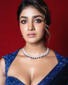 Dimple Hayathi Looks Stunning in Elegant Blue Saree During Latest Photoshoot (4)