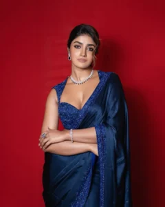Dimple Hayathi Looks Stunning in Elegant Blue Saree During Latest Photoshoot (6)