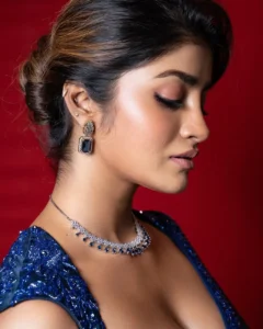 Dimple Hayathi Looks Stunning in Elegant Blue Saree During Latest Photoshoot (7)