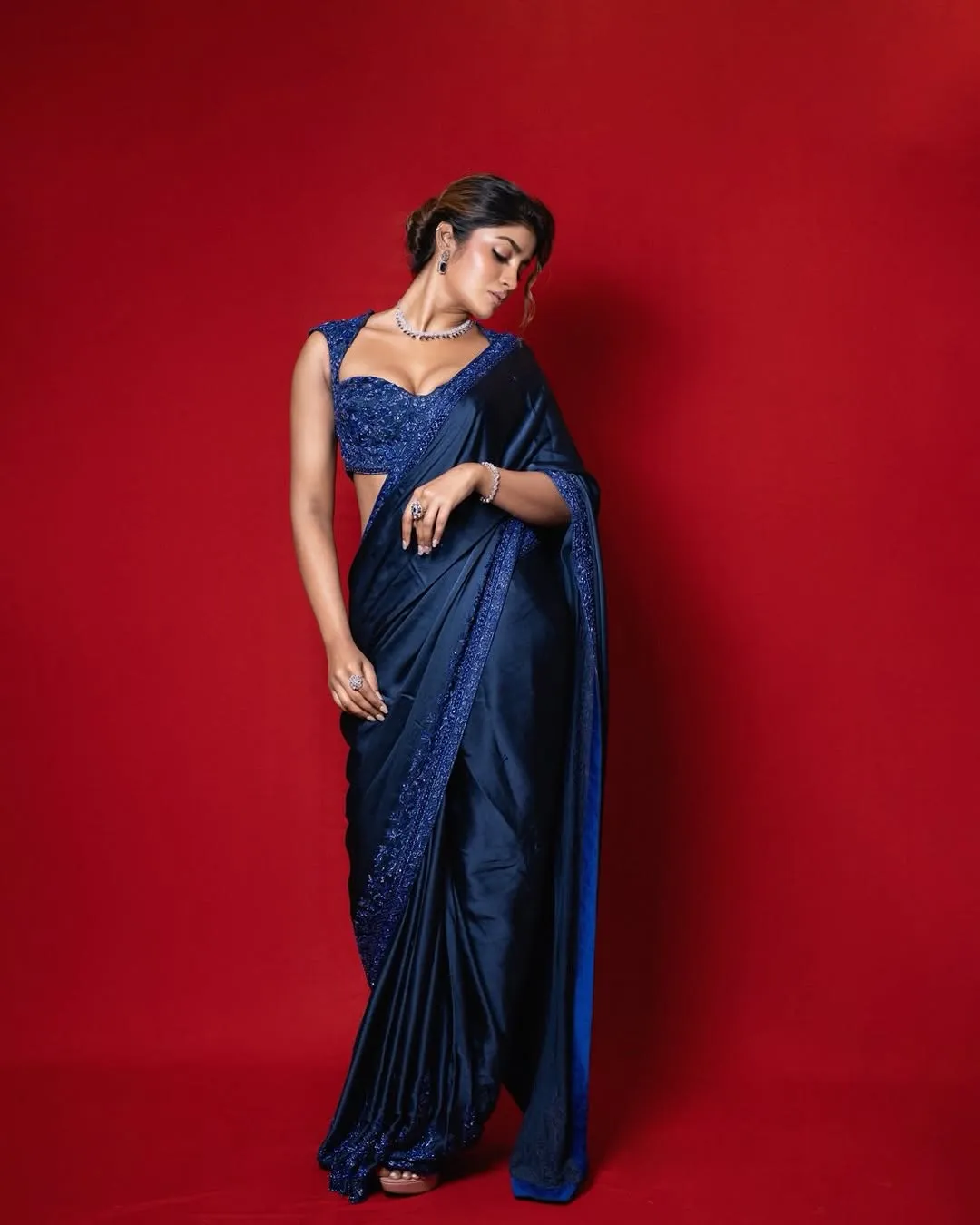 Dimple Hayathi Looks Stunning in Elegant Blue Saree During Latest Photoshoot (9)