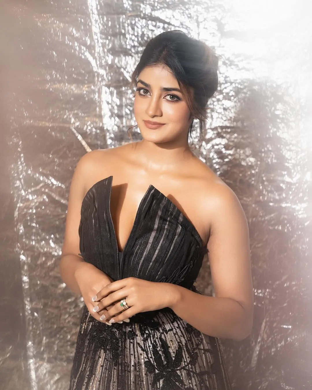 Dimple Hayathi Stuns in Elegant Black Designer Gown at Glamorous Photoshoot (5)