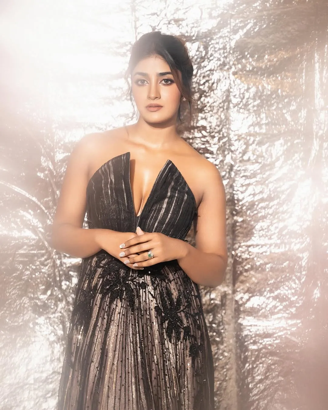 Dimple Hayathi Stuns in Elegant Black Designer Gown at Glamorous Photoshoot (8)