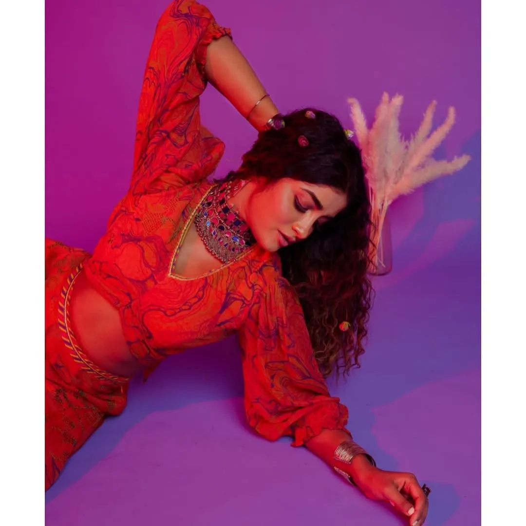 Dimple Hayathi Turns Up the Glam Quotient in Stunning Red Outfit Photos (11)